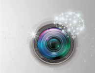 Conceptual graphic of a camera lens and a stylized AI brain, symbolizing the use of artificial intelligence in Automated Optical Inspection (AOI).