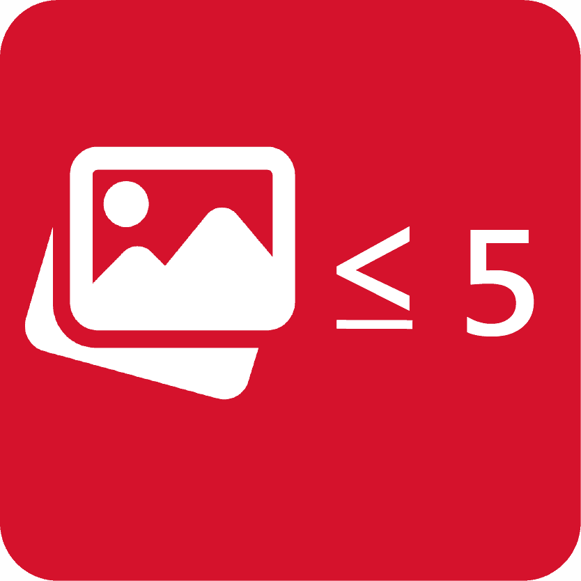 White images outline vector graphic icon on a red background, depicting Few Images Needed.